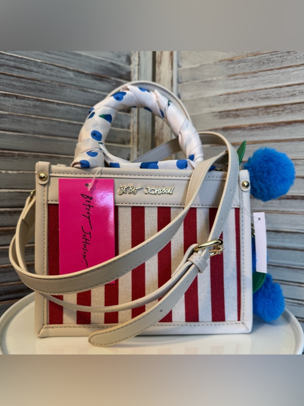 Betsey Johnson XOLUCY Striped Canvas Satchel